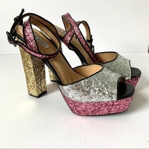 Cape Robbin Glitter Platform Disco Heels 7.5
